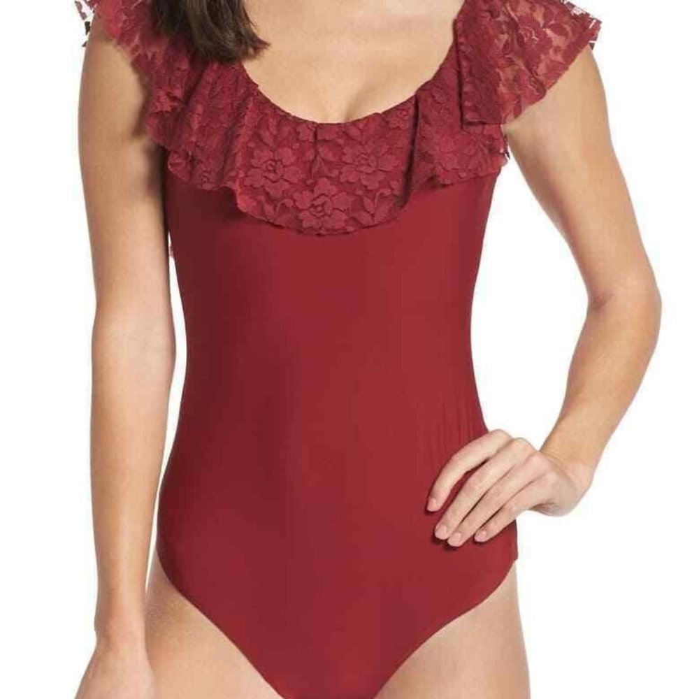 Chelsea28 Capri Ruffle OnePiece Swimsuit Red Rumba